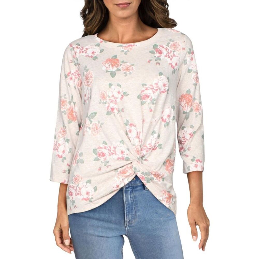 A + A COLLECTION Womens Pink Twist Front Pullover Long Sleeve Round Neck Top XL